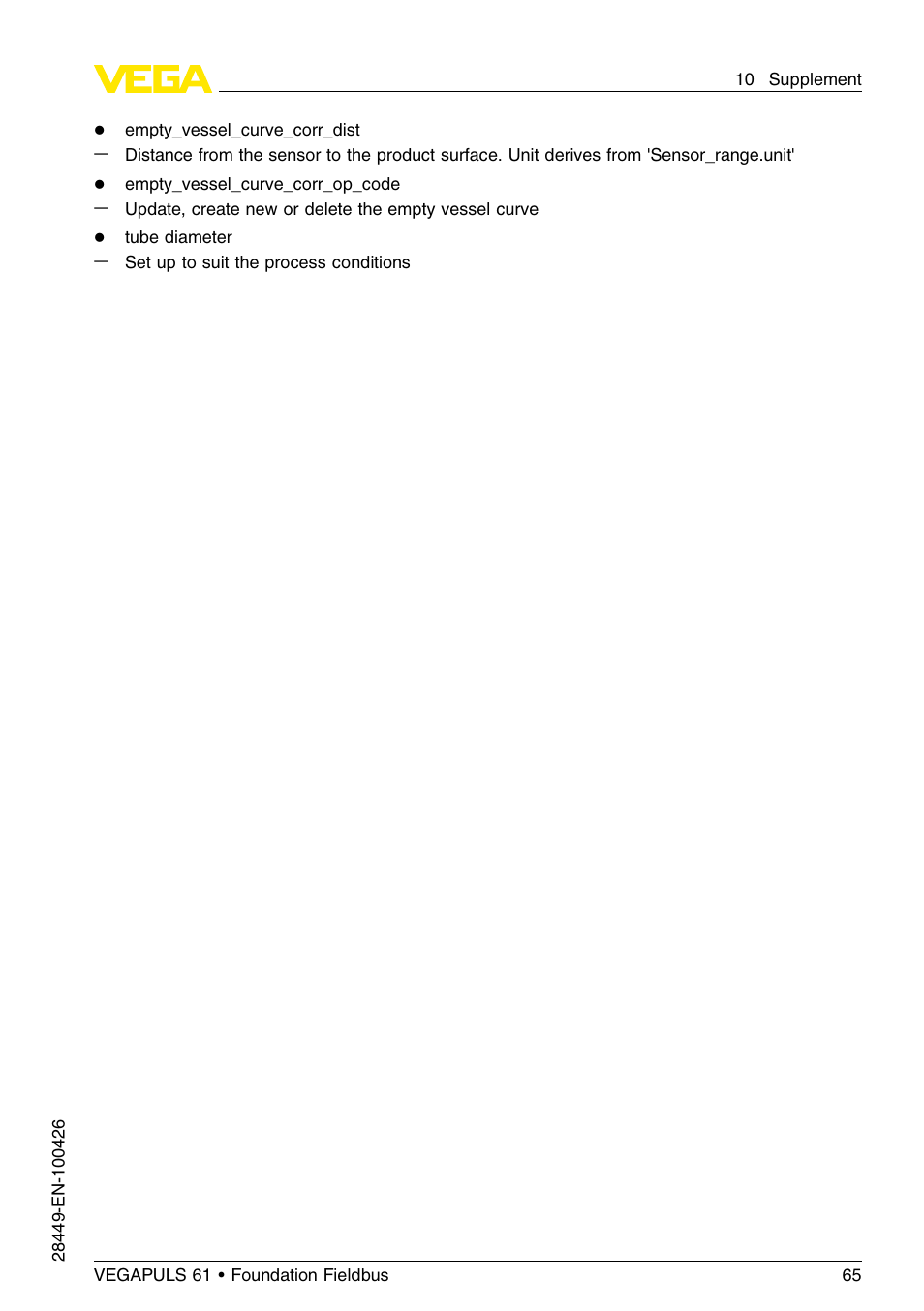 VEGA VEGAPULS 61 (≥ 2.0.0 - ≤ 3.8) Foundation Fieldbus User Manual | Page 65 / 76