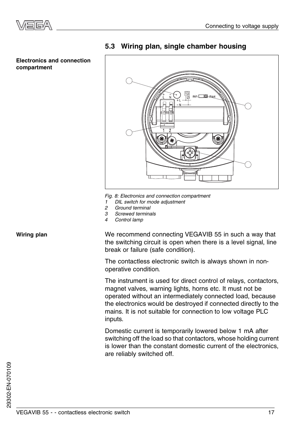3 wiring plan, single chamber housing | VEGA VEGAVIB 55 - contactless electronic switch User Manual | Page 17 / 32