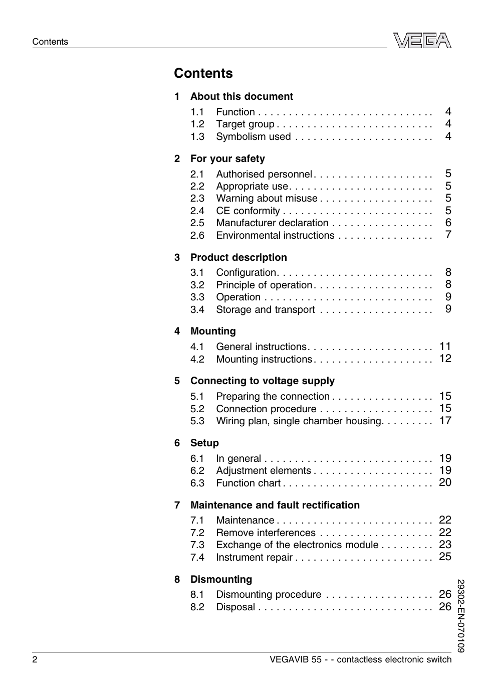 VEGA VEGAVIB 55 - contactless electronic switch User Manual | Page 2 / 32