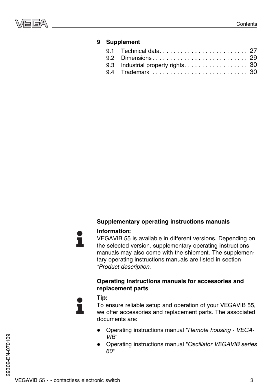 VEGA VEGAVIB 55 - contactless electronic switch User Manual | Page 3 / 32
