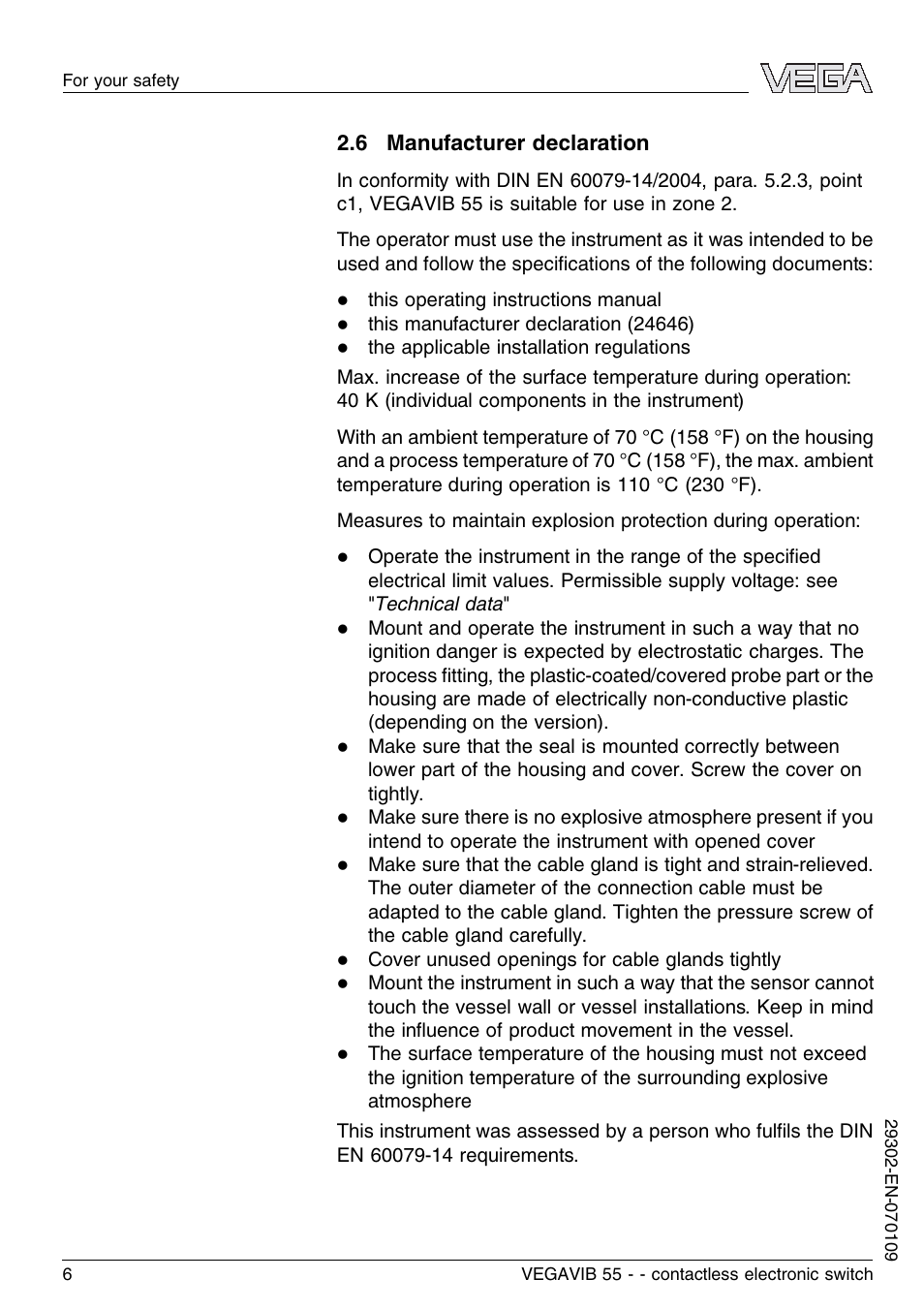 6 manufacturer declaration | VEGA VEGAVIB 55 - contactless electronic switch User Manual | Page 6 / 32