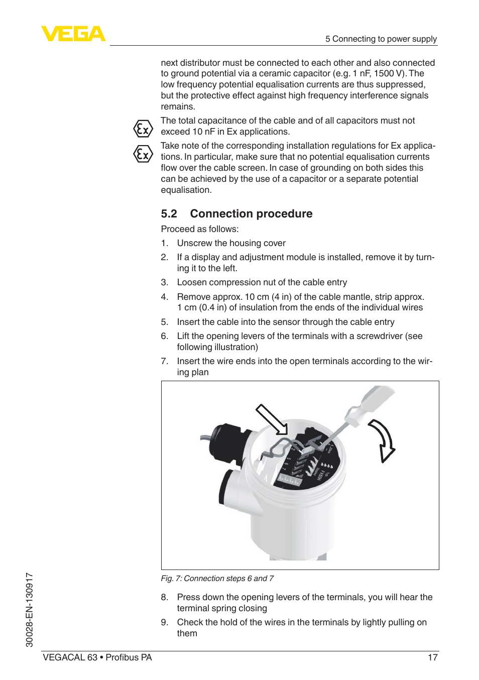 2 connection procedure | VEGA VEGACAL 63 Profibus PA User Manual | Page 17 / 52