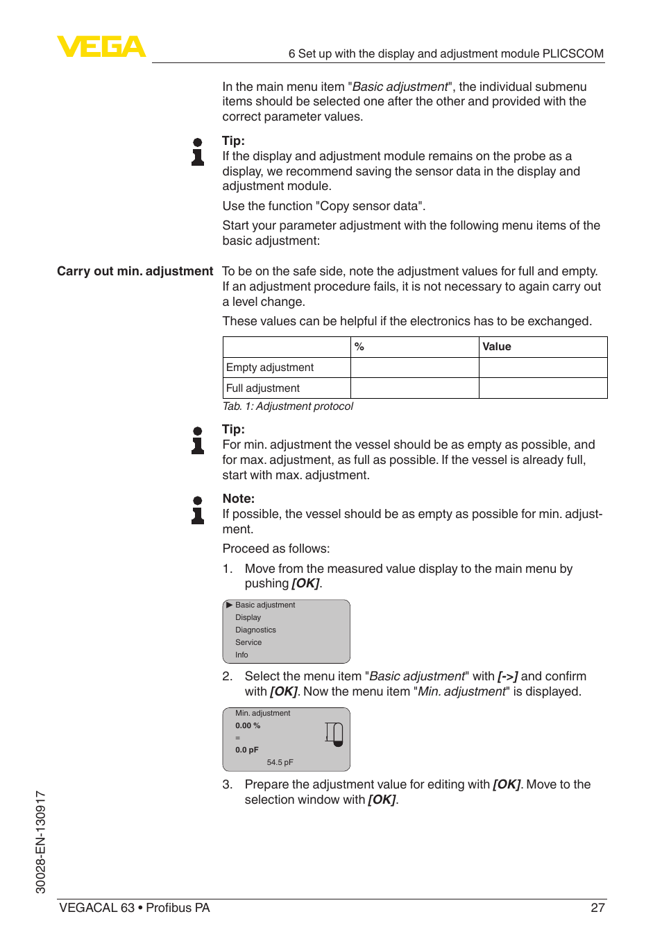 VEGA VEGACAL 63 Profibus PA User Manual | Page 27 / 52