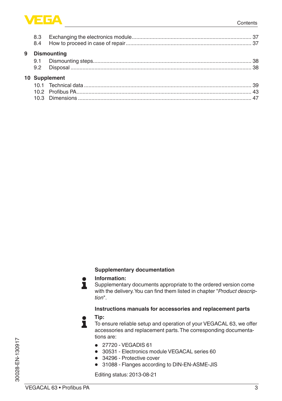 VEGA VEGACAL 63 Profibus PA User Manual | Page 3 / 52