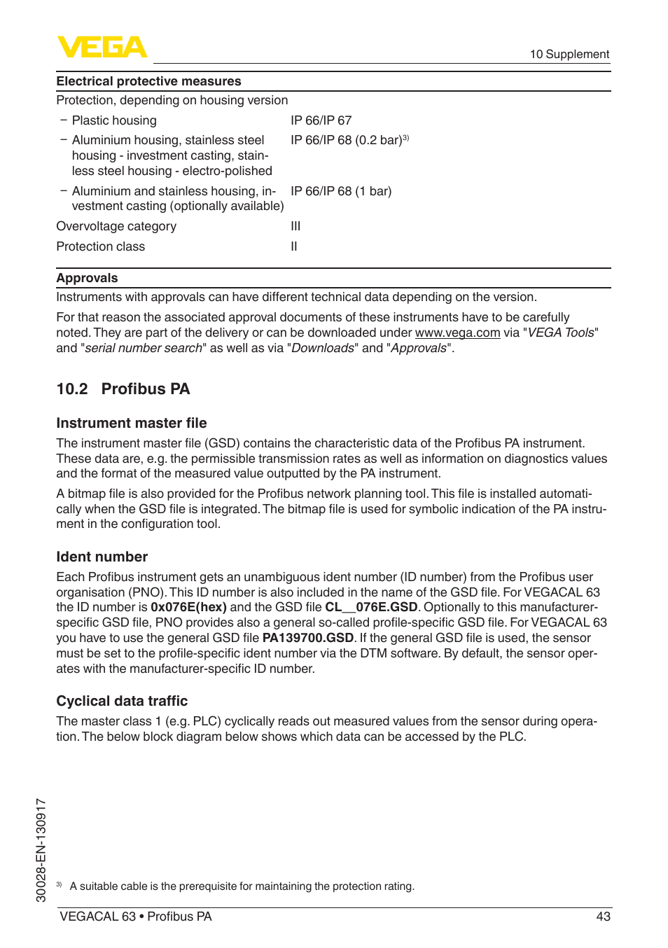 2 profibus pa | VEGA VEGACAL 63 Profibus PA User Manual | Page 43 / 52