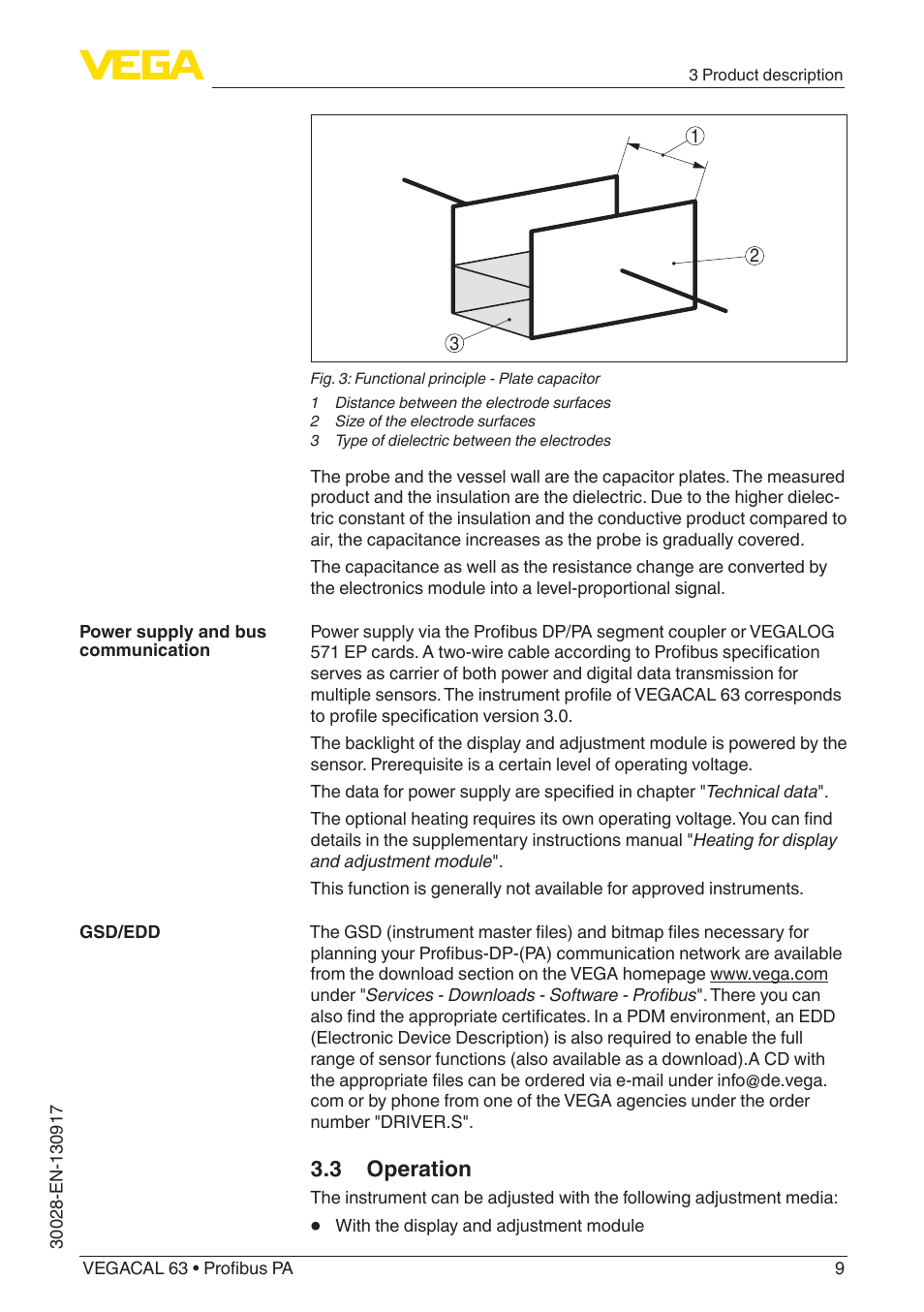 3 operation | VEGA VEGACAL 63 Profibus PA User Manual | Page 9 / 52