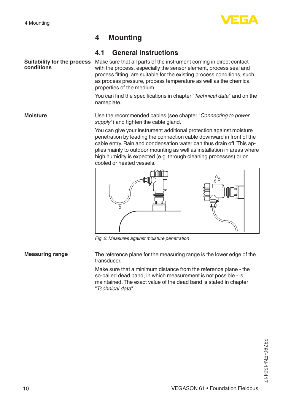 4 mounting, 1 general instructions | VEGA VEGASON 61 Foundation Fieldbus User Manual | Page 10 / 52