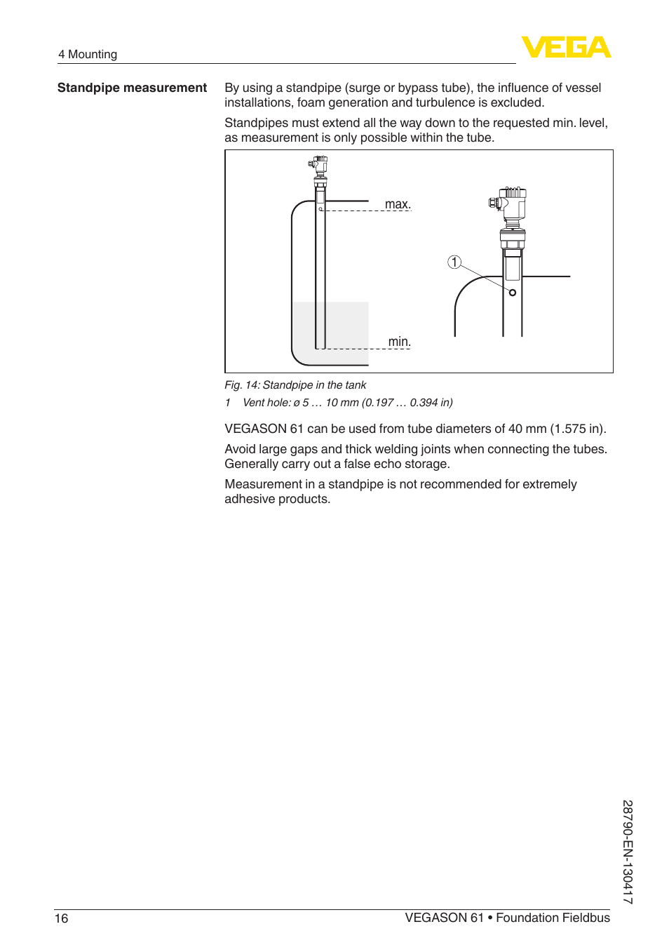 VEGA VEGASON 61 Foundation Fieldbus User Manual | Page 16 / 52