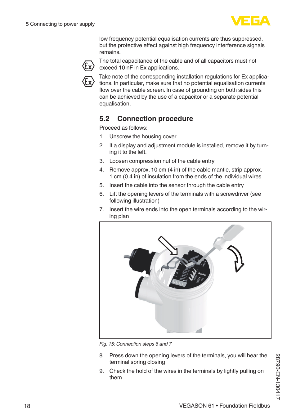 2 connection procedure | VEGA VEGASON 61 Foundation Fieldbus User Manual | Page 18 / 52
