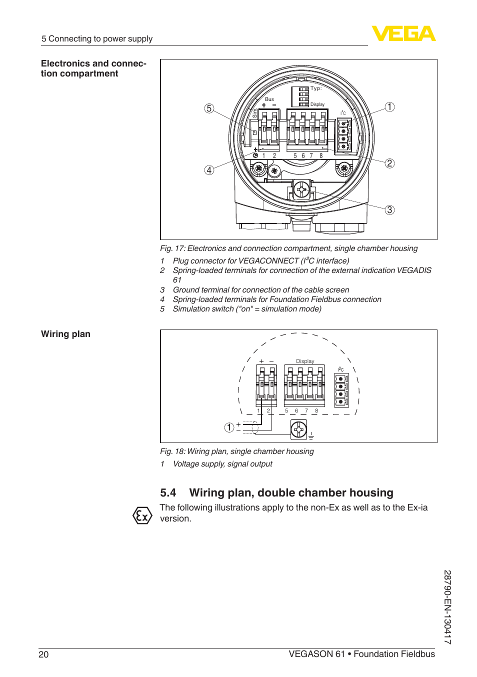 4 wiring plan, double chamber housing | VEGA VEGASON 61 Foundation Fieldbus User Manual | Page 20 / 52