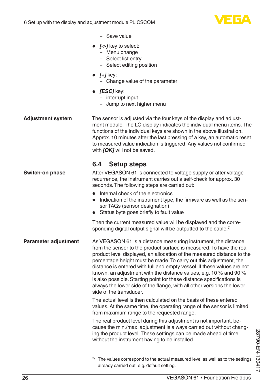 4 setup steps | VEGA VEGASON 61 Foundation Fieldbus User Manual | Page 26 / 52