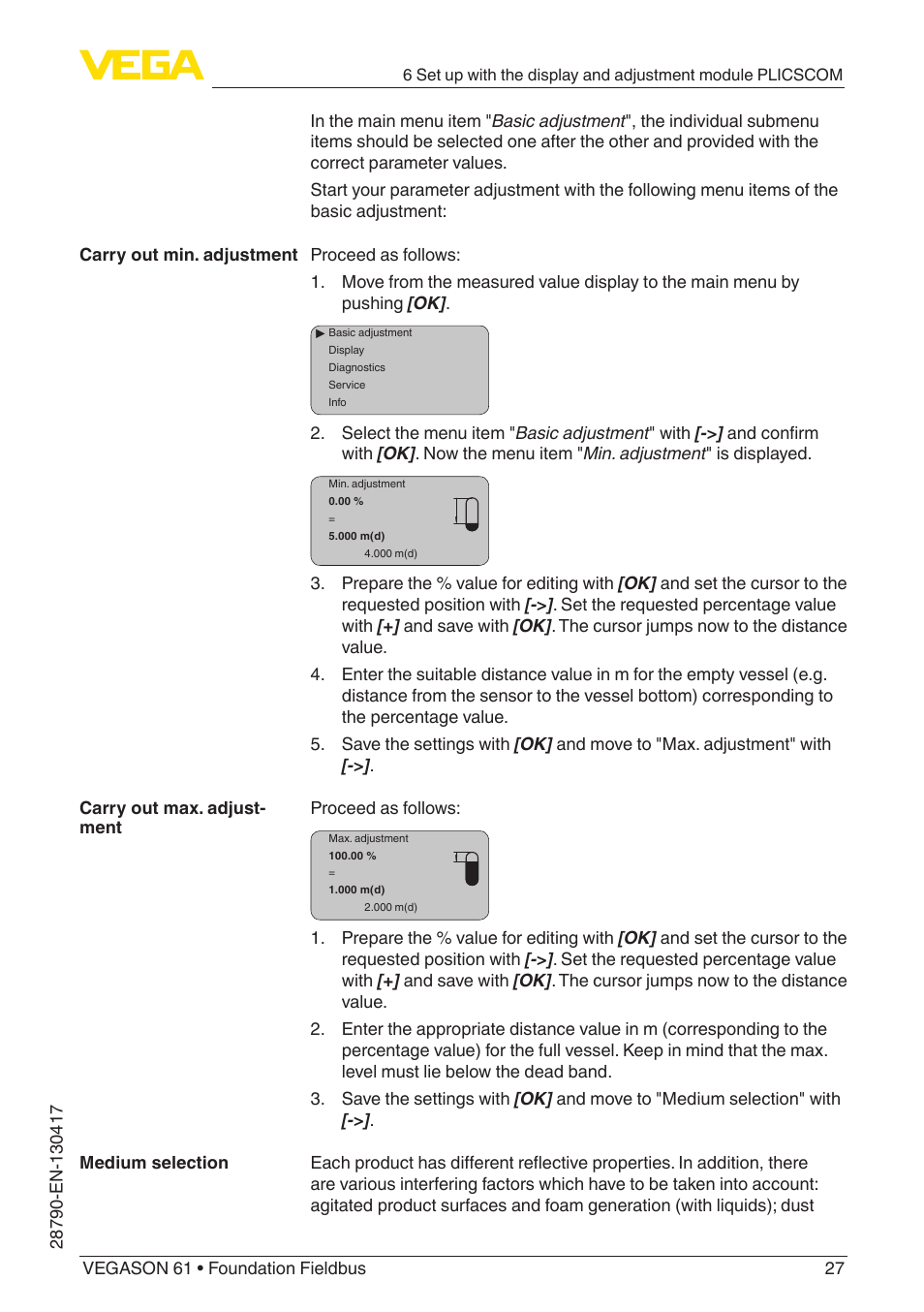 VEGA VEGASON 61 Foundation Fieldbus User Manual | Page 27 / 52