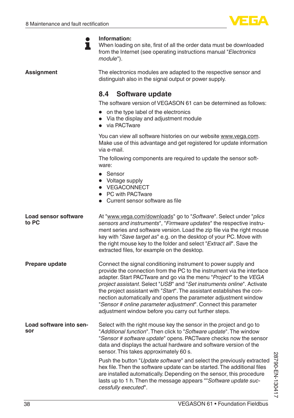 VEGA VEGASON 61 Foundation Fieldbus User Manual | Page 38 / 52