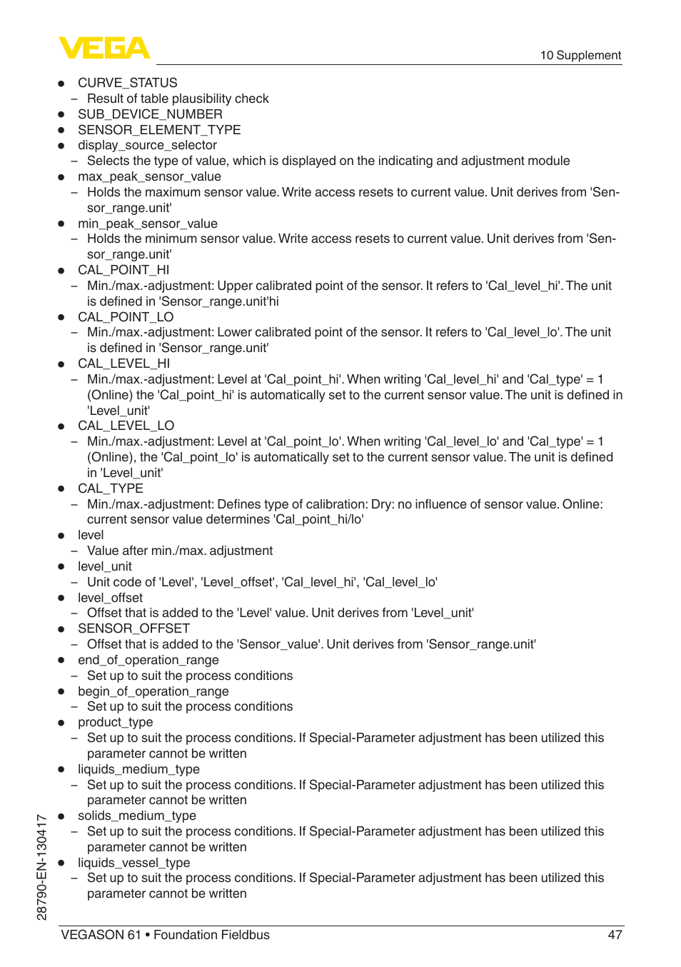 VEGA VEGASON 61 Foundation Fieldbus User Manual | Page 47 / 52