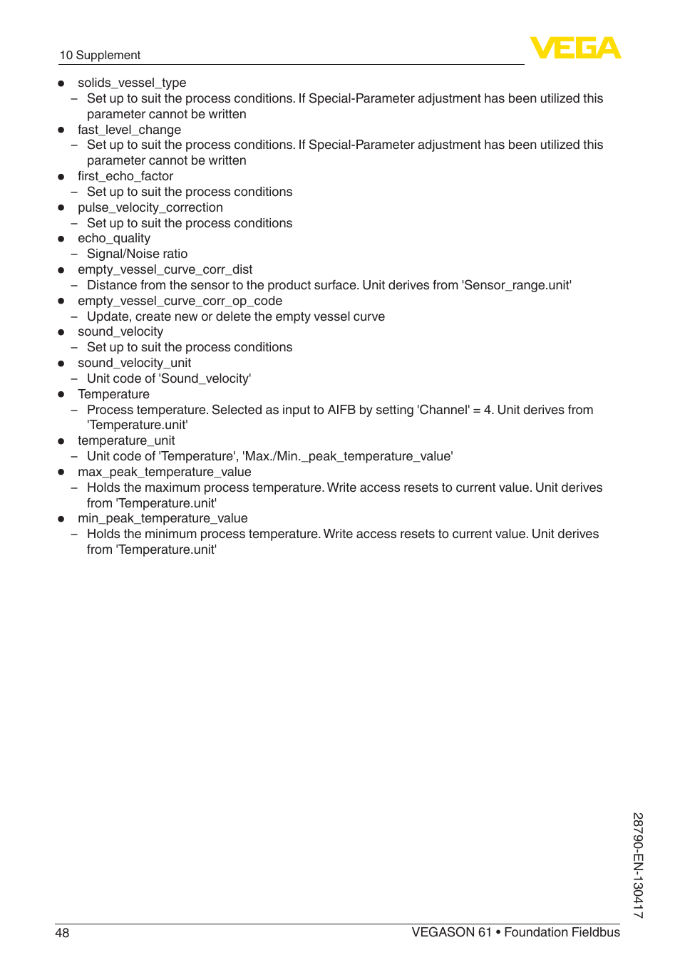 VEGA VEGASON 61 Foundation Fieldbus User Manual | Page 48 / 52