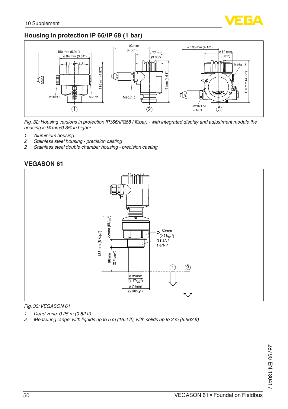 Vegason 61, 10 supplement | VEGA VEGASON 61 Foundation Fieldbus User Manual | Page 50 / 52