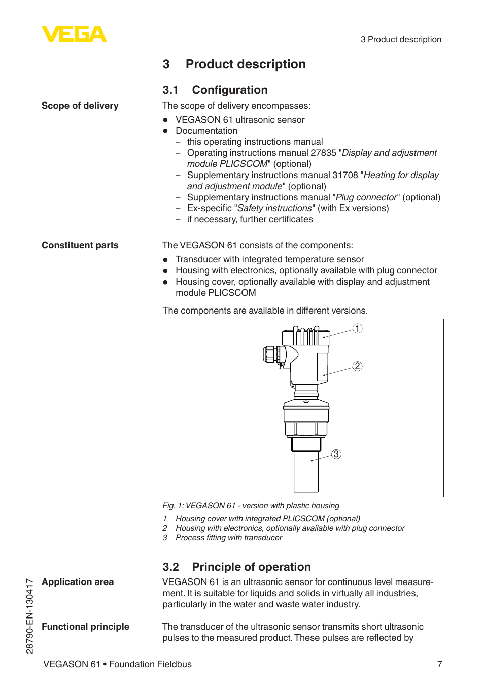 3 product description | VEGA VEGASON 61 Foundation Fieldbus User Manual | Page 7 / 52