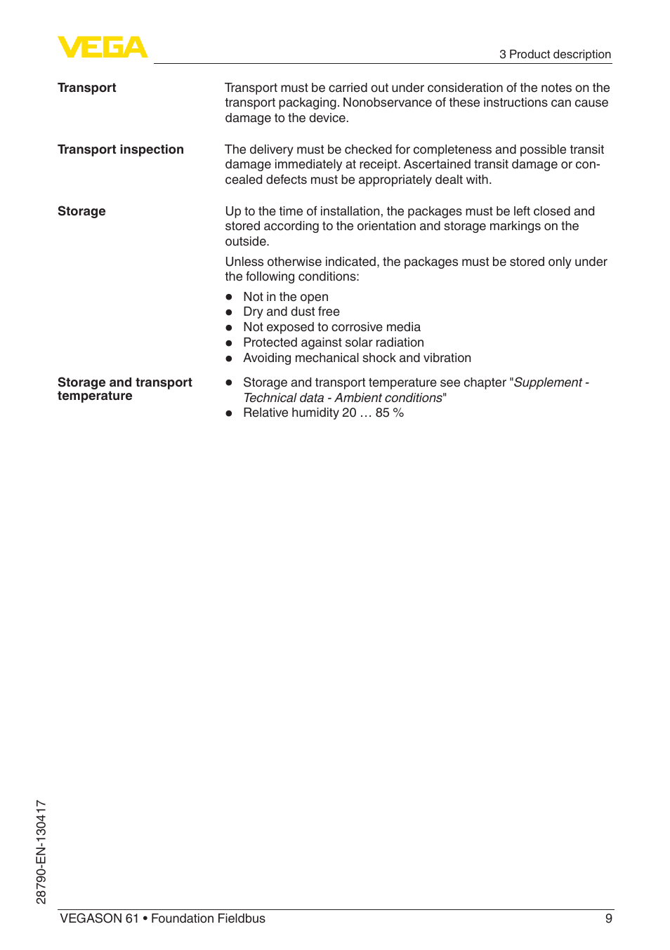 VEGA VEGASON 61 Foundation Fieldbus User Manual | Page 9 / 52