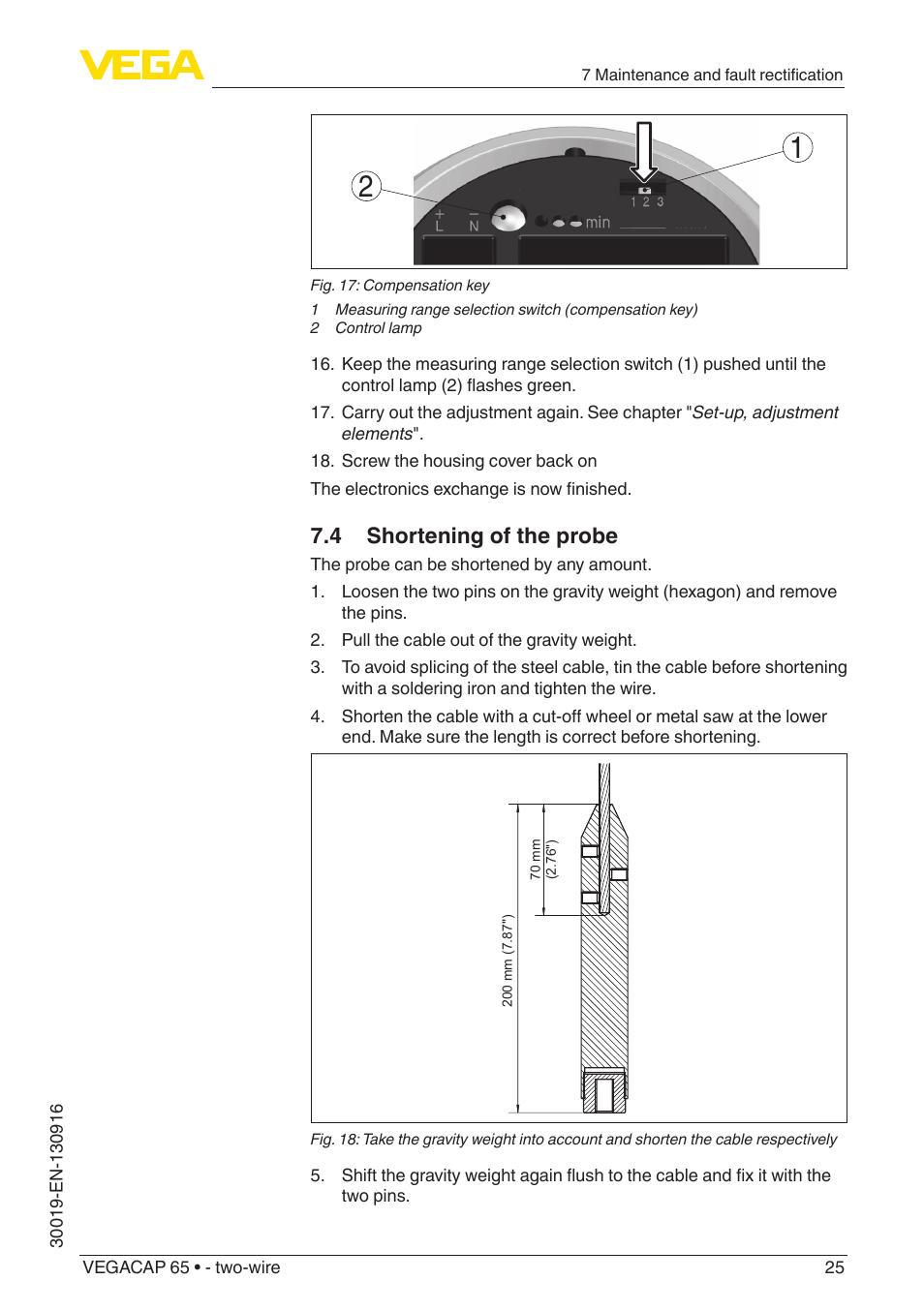 4 shortening of the probe | VEGA VEGACAP 65 - two-wire User Manual | Page 25 / 40