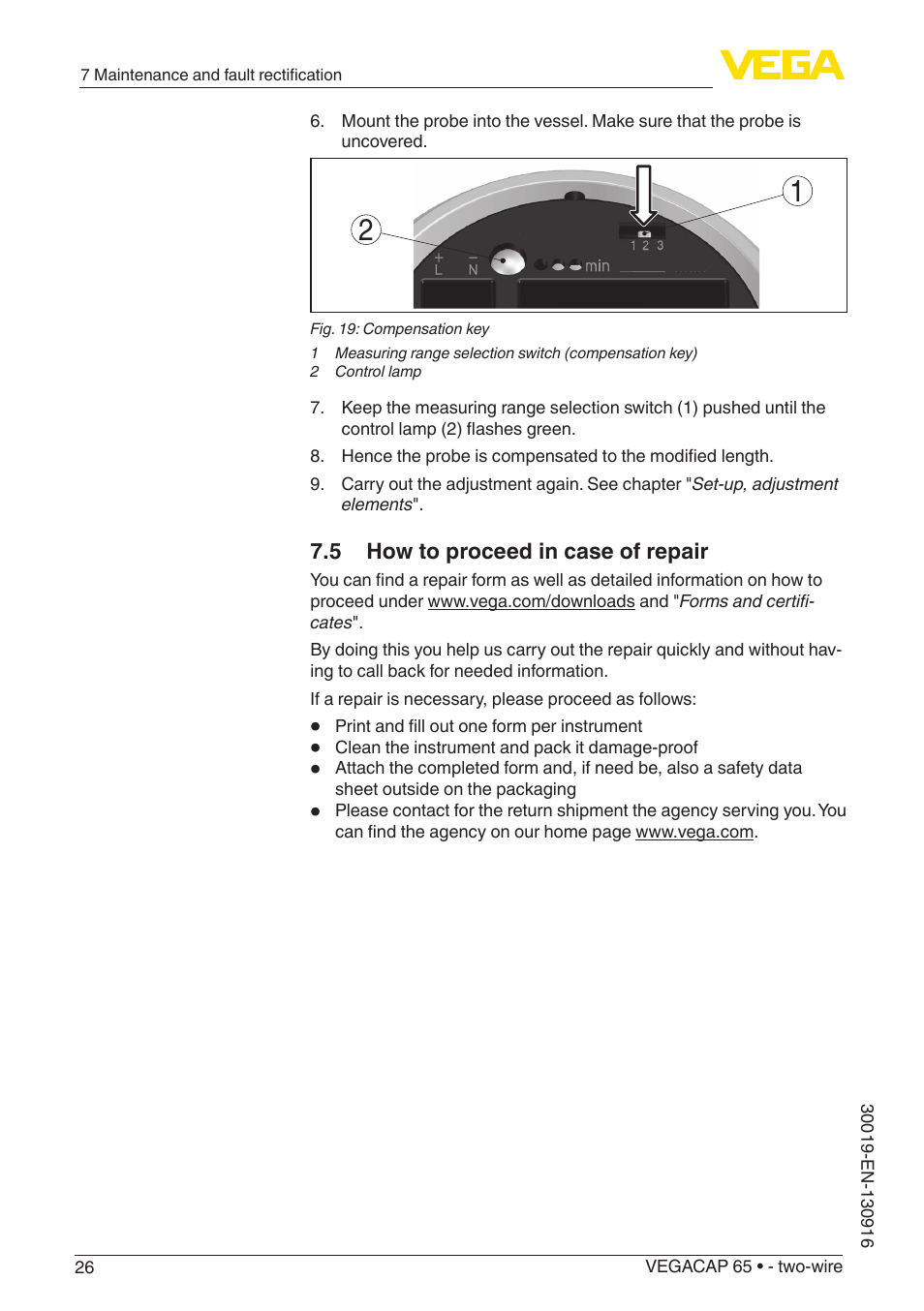 5 how to proceed in case of repair | VEGA VEGACAP 65 - two-wire User Manual | Page 26 / 40
