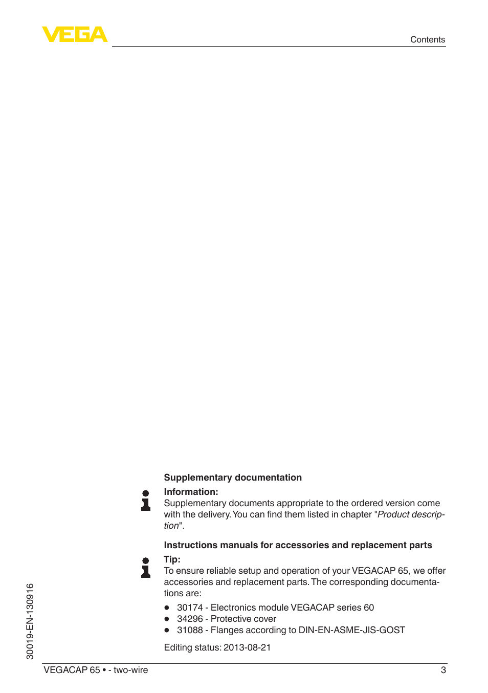 VEGA VEGACAP 65 - two-wire User Manual | Page 3 / 40