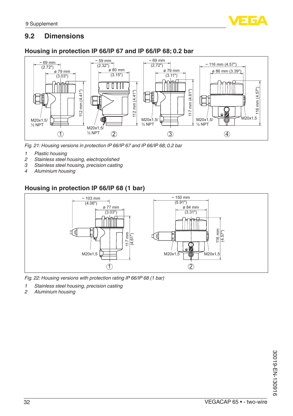 2 dimensions | VEGA VEGACAP 65 - two-wire User Manual | Page 32 / 40