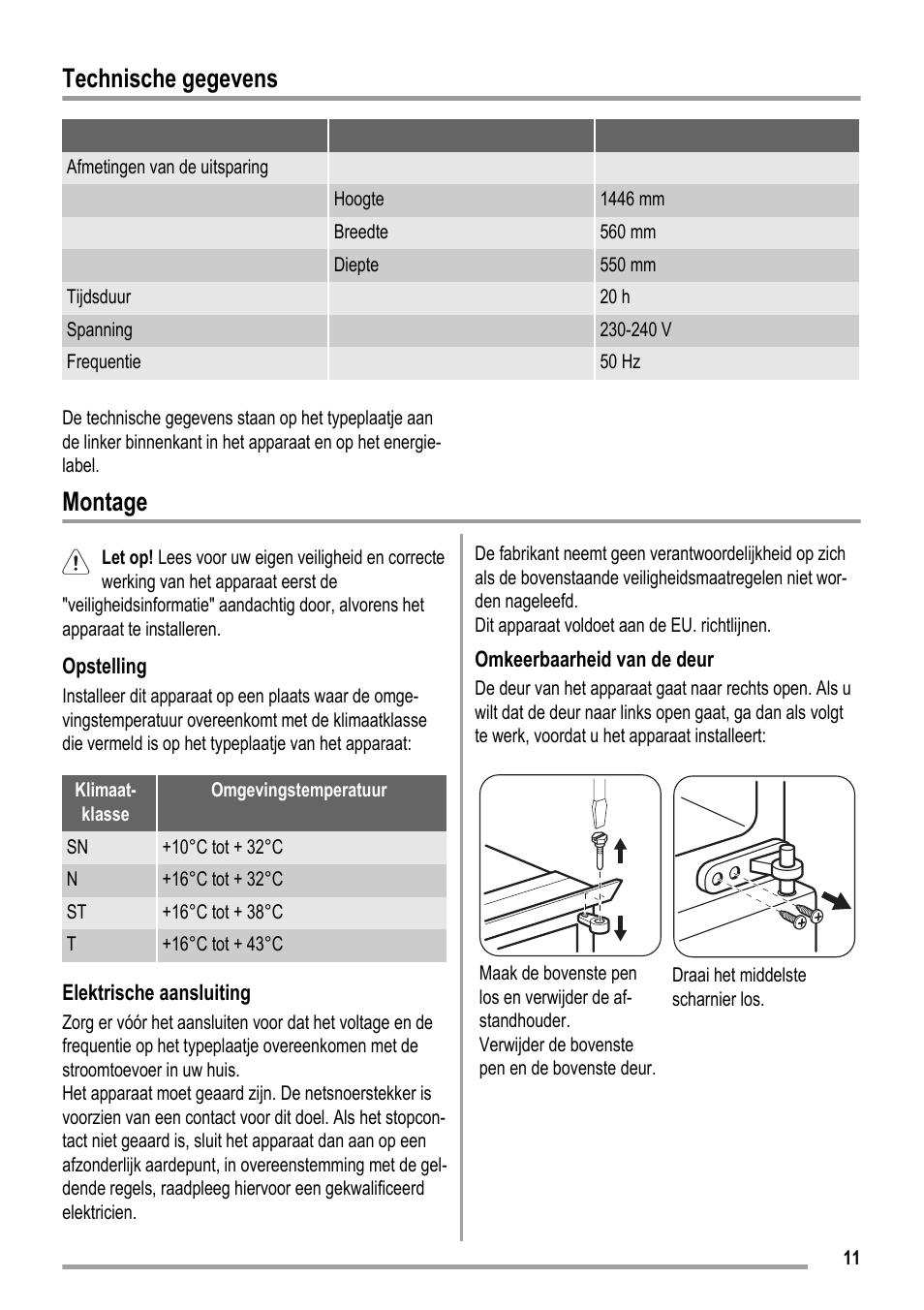 Technische gegevens, Montage | ZANKER KBB 24001 SK User Manual | Page 11 / 56