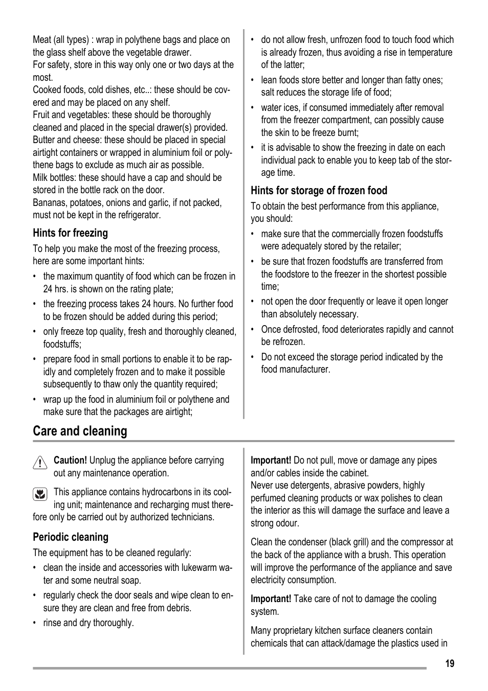 Care and cleaning | ZANKER KBB 24001 SK User Manual | Page 19 / 56