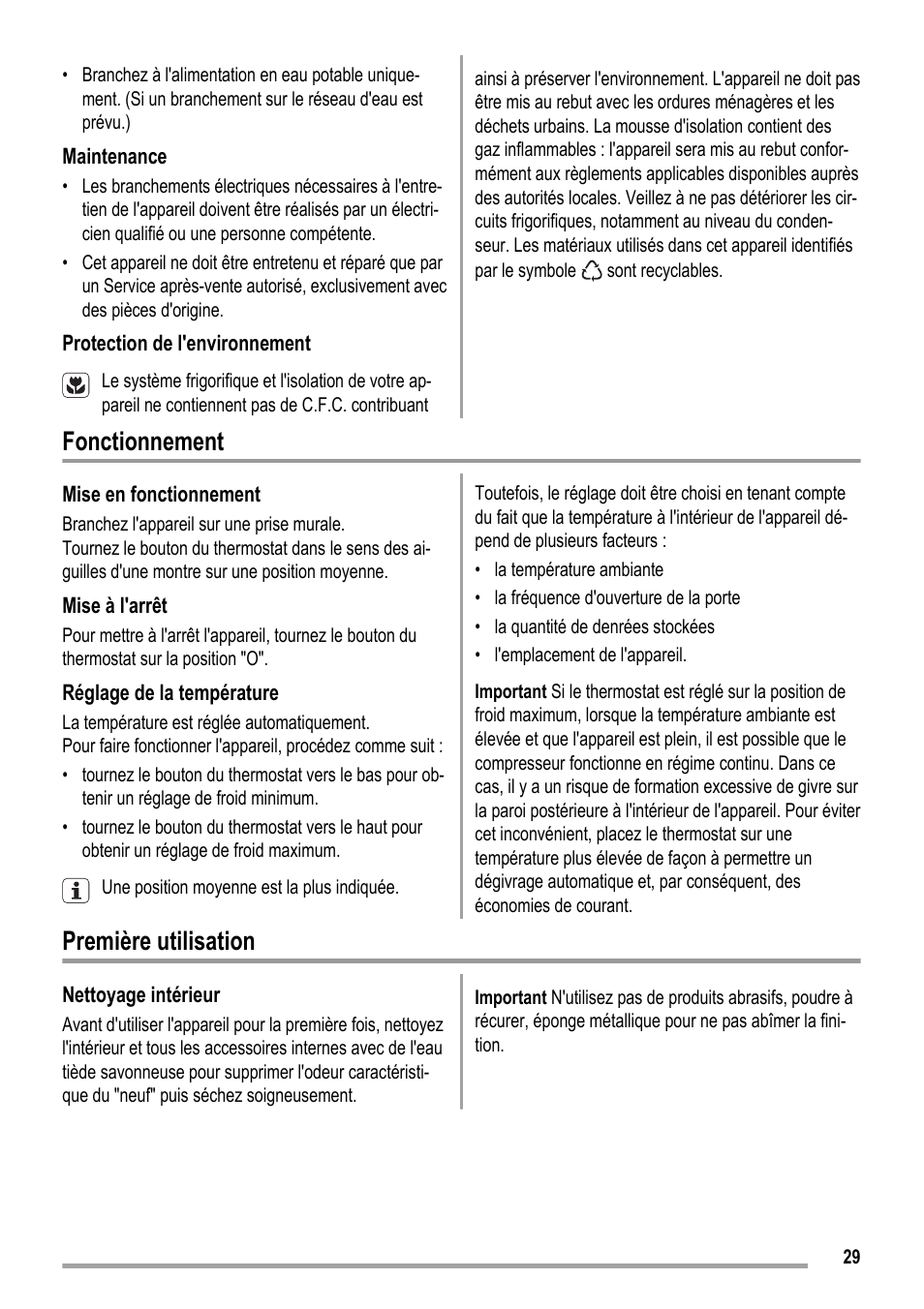 Fonctionnement, Première utilisation | ZANKER KBB 24001 SK User Manual | Page 29 / 56