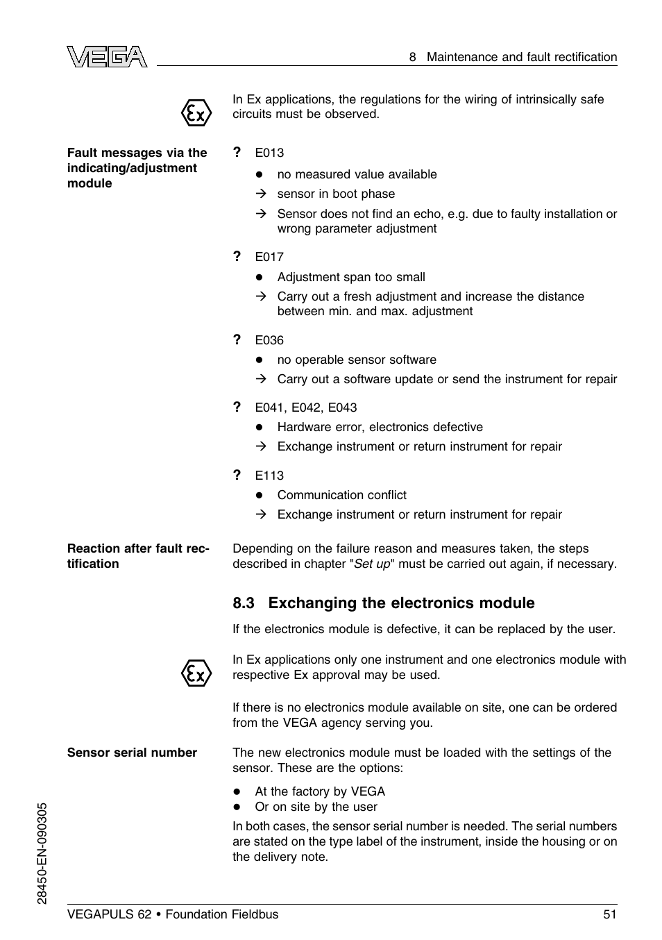 3 exchanging the electronics module | VEGA VEGAPULS 62 (≥ 2.0.0 - ≤ 3.8) Foundation Fieldbus User Manual | Page 51 / 84