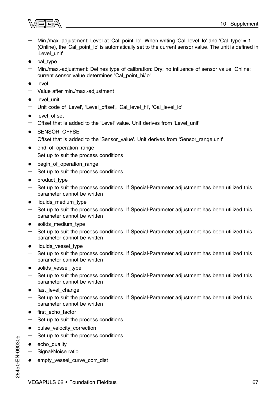 VEGA VEGAPULS 62 (≥ 2.0.0 - ≤ 3.8) Foundation Fieldbus User Manual | Page 67 / 84