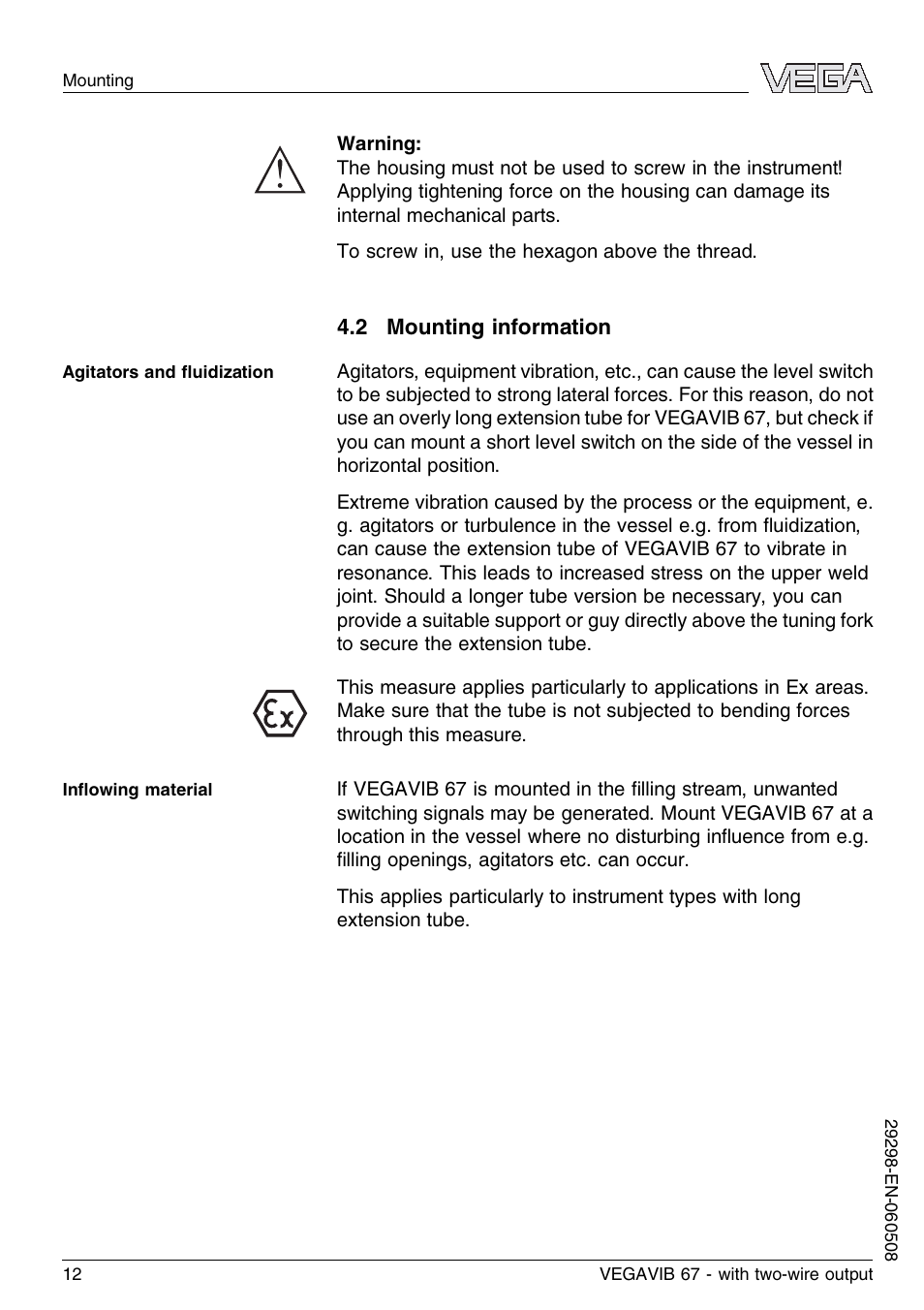 2 mounting information | VEGA VEGAVIB 67 - two-wire User Manual | Page 12 / 32