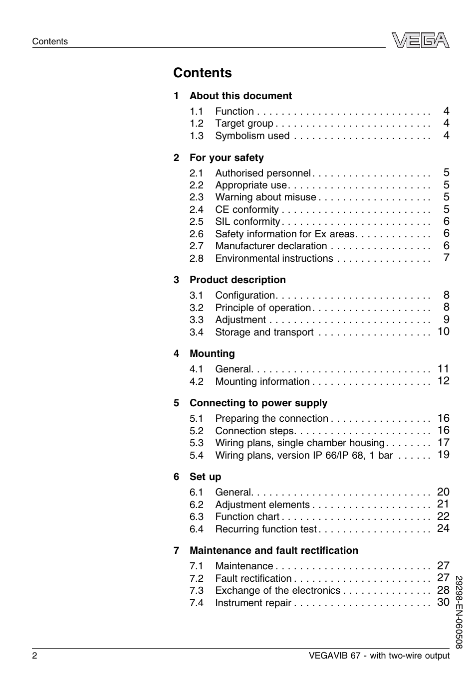 VEGA VEGAVIB 67 - two-wire User Manual | Page 2 / 32