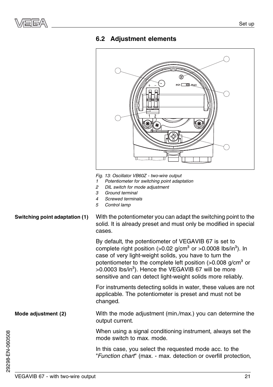 2 adjustment elements | VEGA VEGAVIB 67 - two-wire User Manual | Page 21 / 32