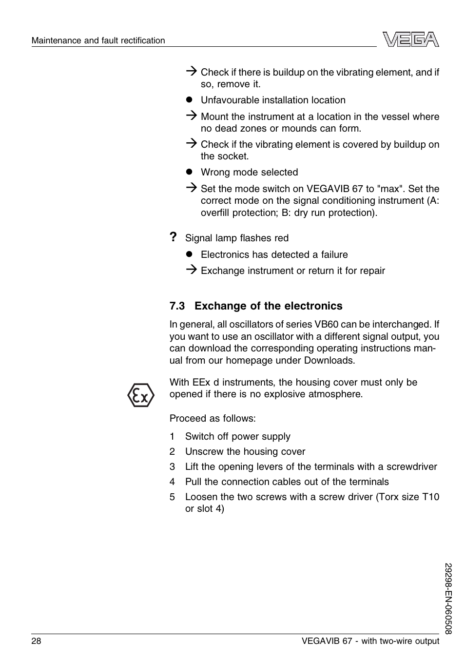 3 exchange of the electronics | VEGA VEGAVIB 67 - two-wire User Manual | Page 28 / 32
