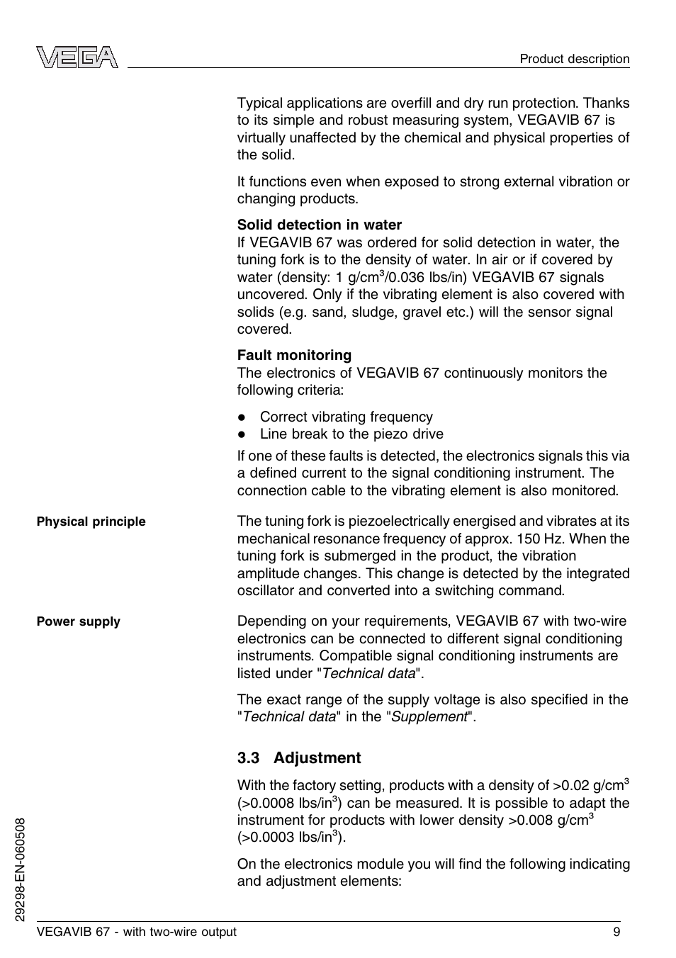 3 adjustment | VEGA VEGAVIB 67 - two-wire User Manual | Page 9 / 32