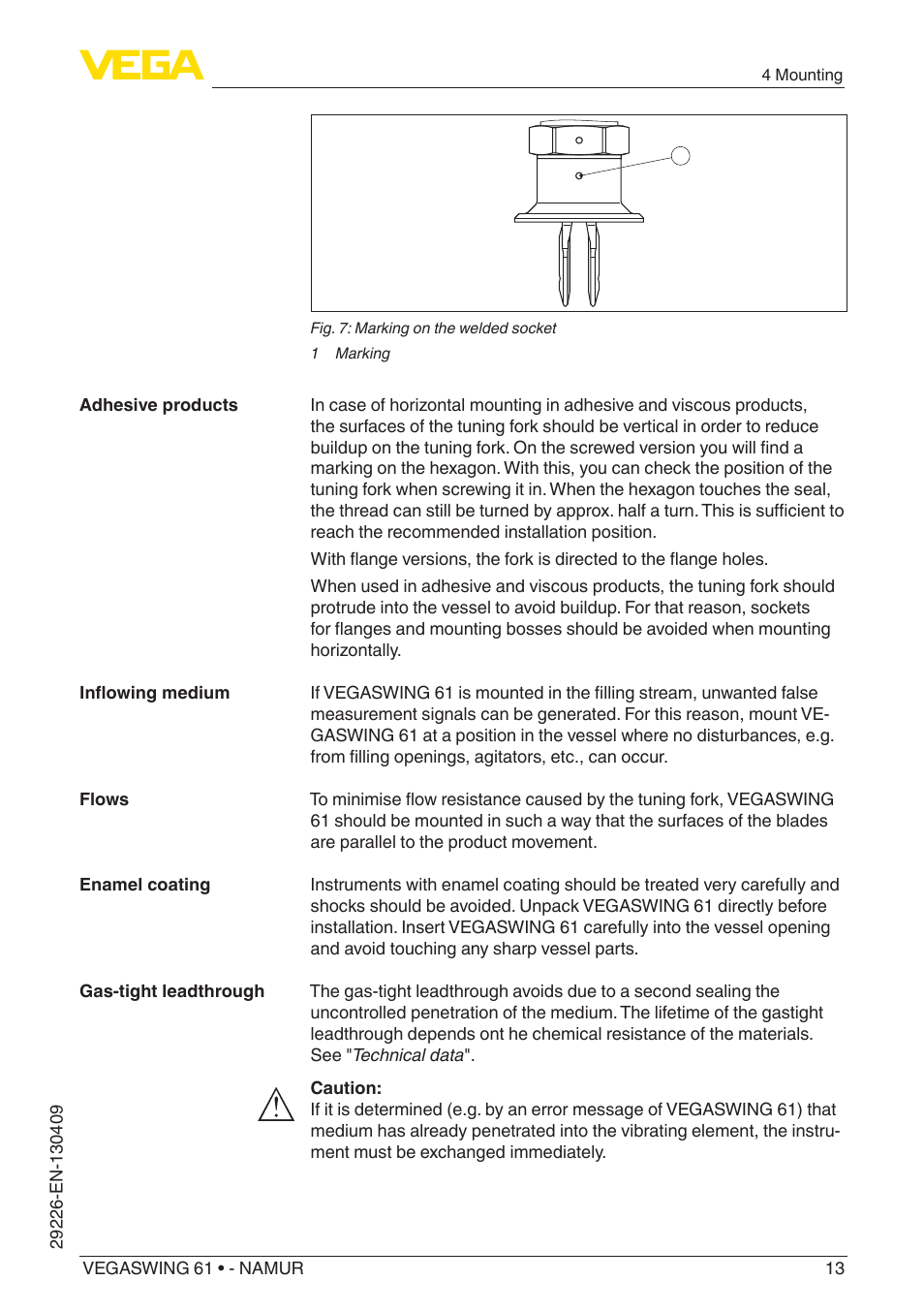 VEGA VEGASWING 61 - NAMUR User Manual | Page 13 / 36