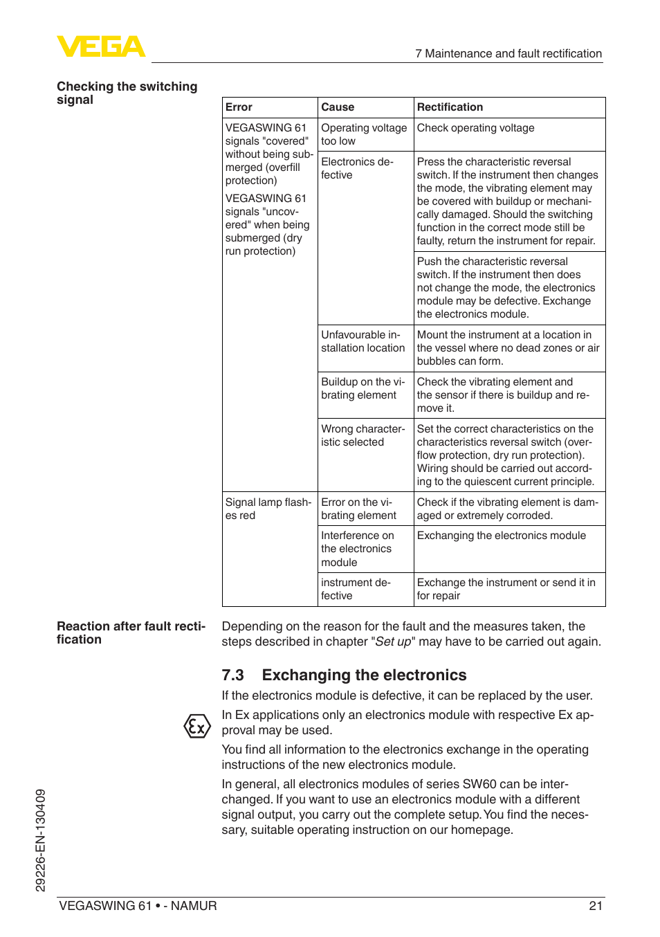 3 exchanging the electronics | VEGA VEGASWING 61 - NAMUR User Manual | Page 21 / 36