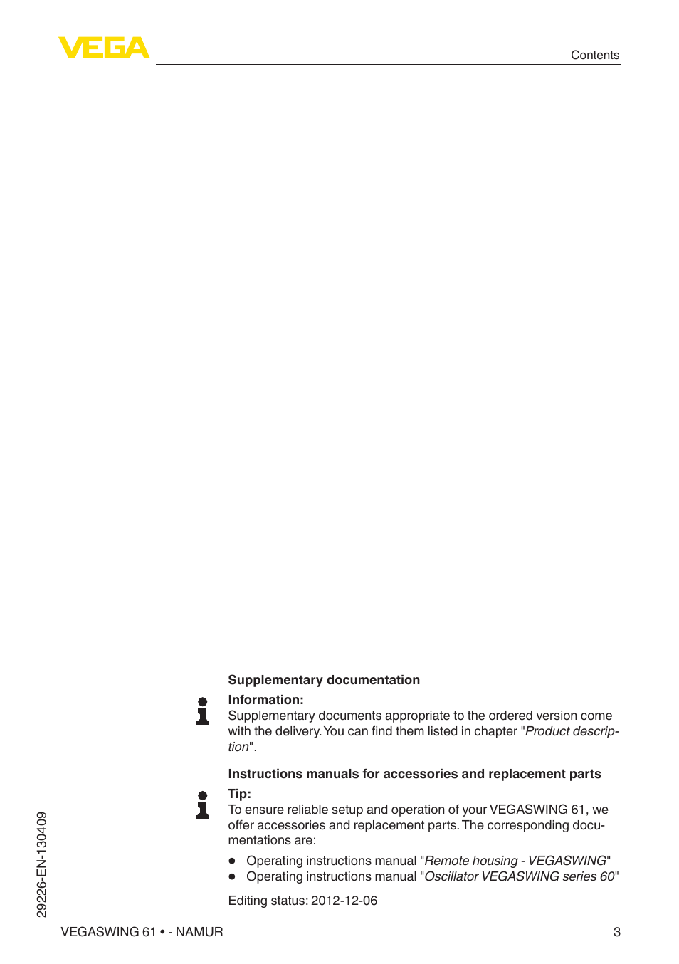 VEGA VEGASWING 61 - NAMUR User Manual | Page 3 / 36