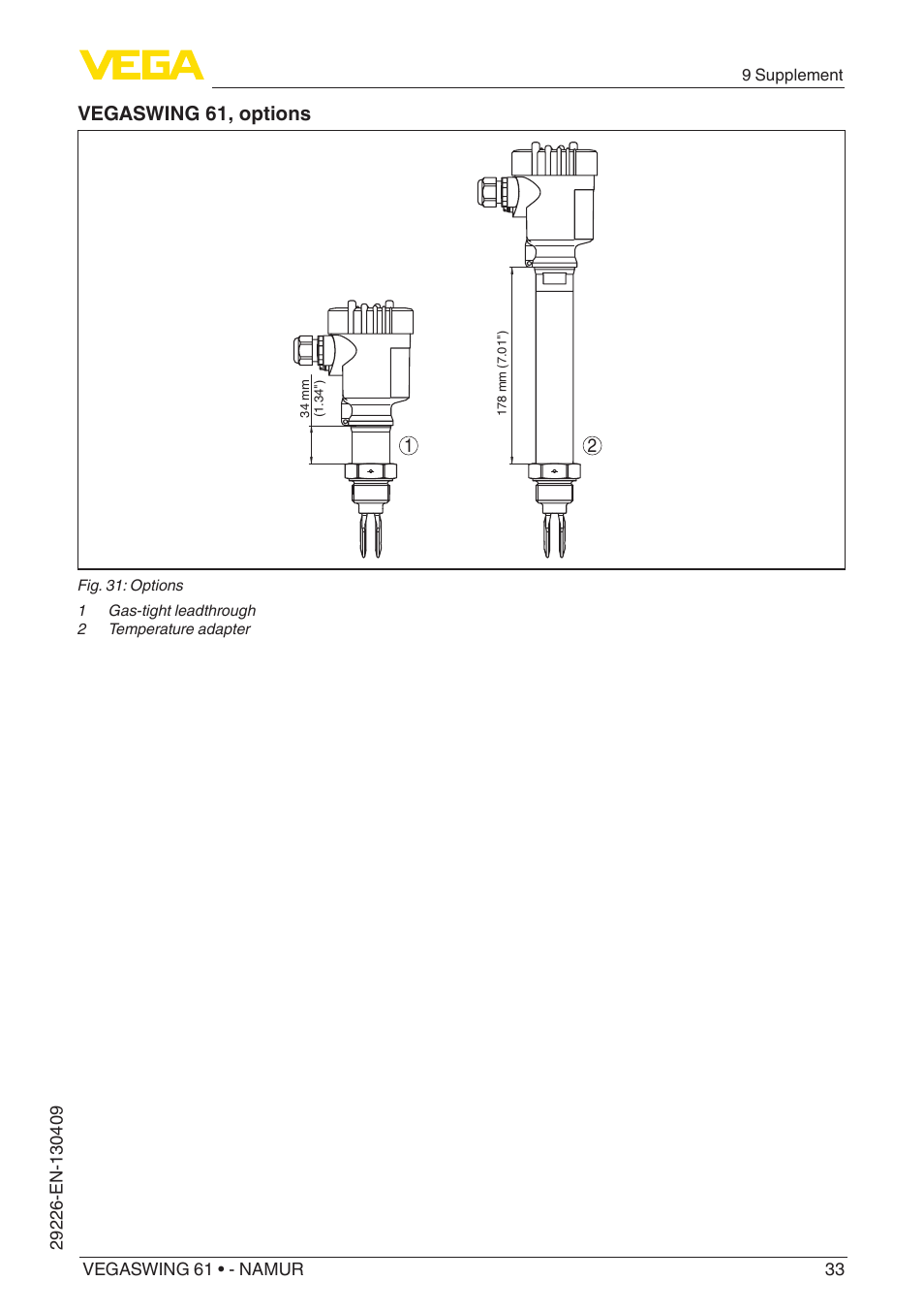 Vegaswing 61, options | VEGA VEGASWING 61 - NAMUR User Manual | Page 33 / 36