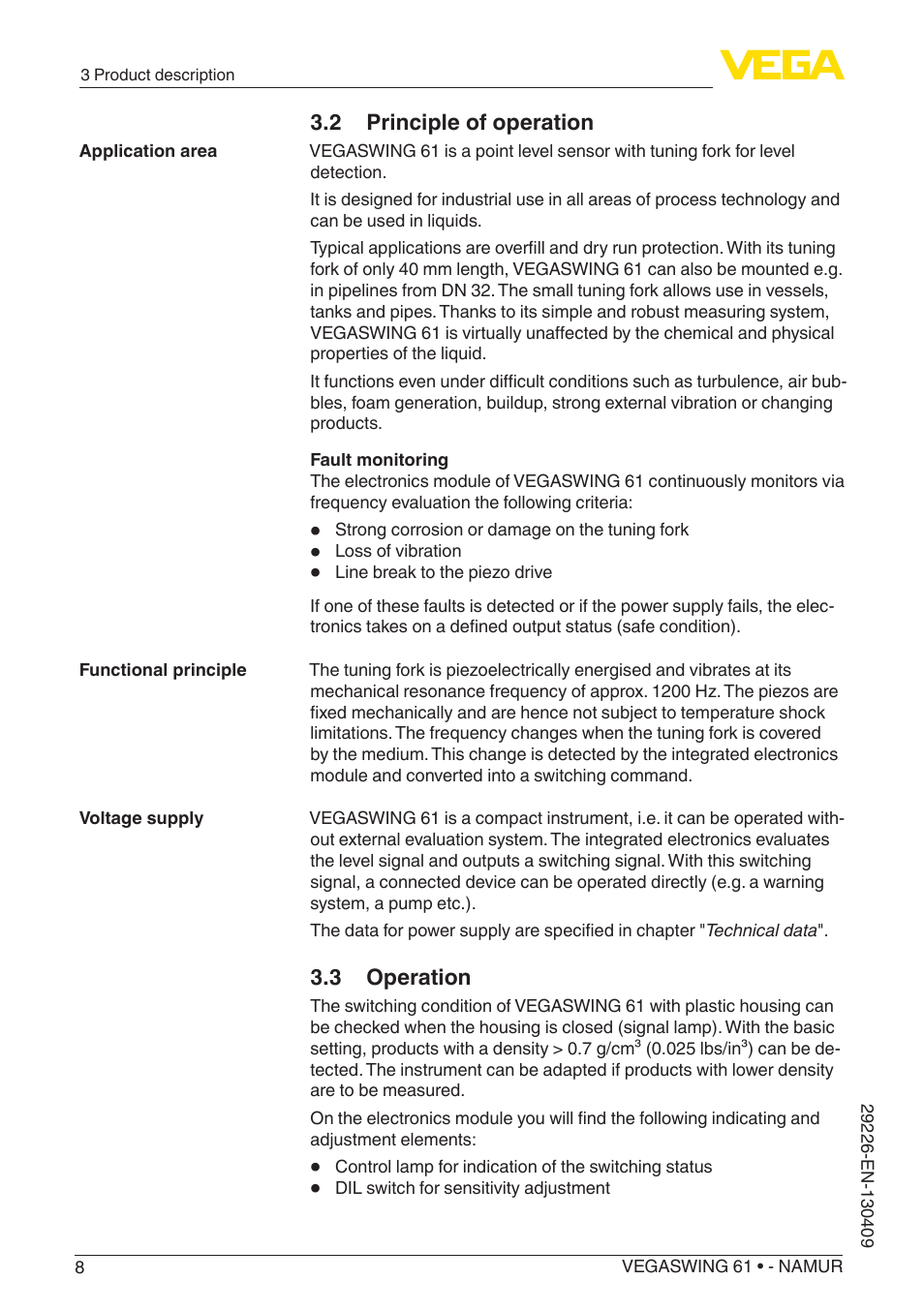 VEGA VEGASWING 61 - NAMUR User Manual | Page 8 / 36