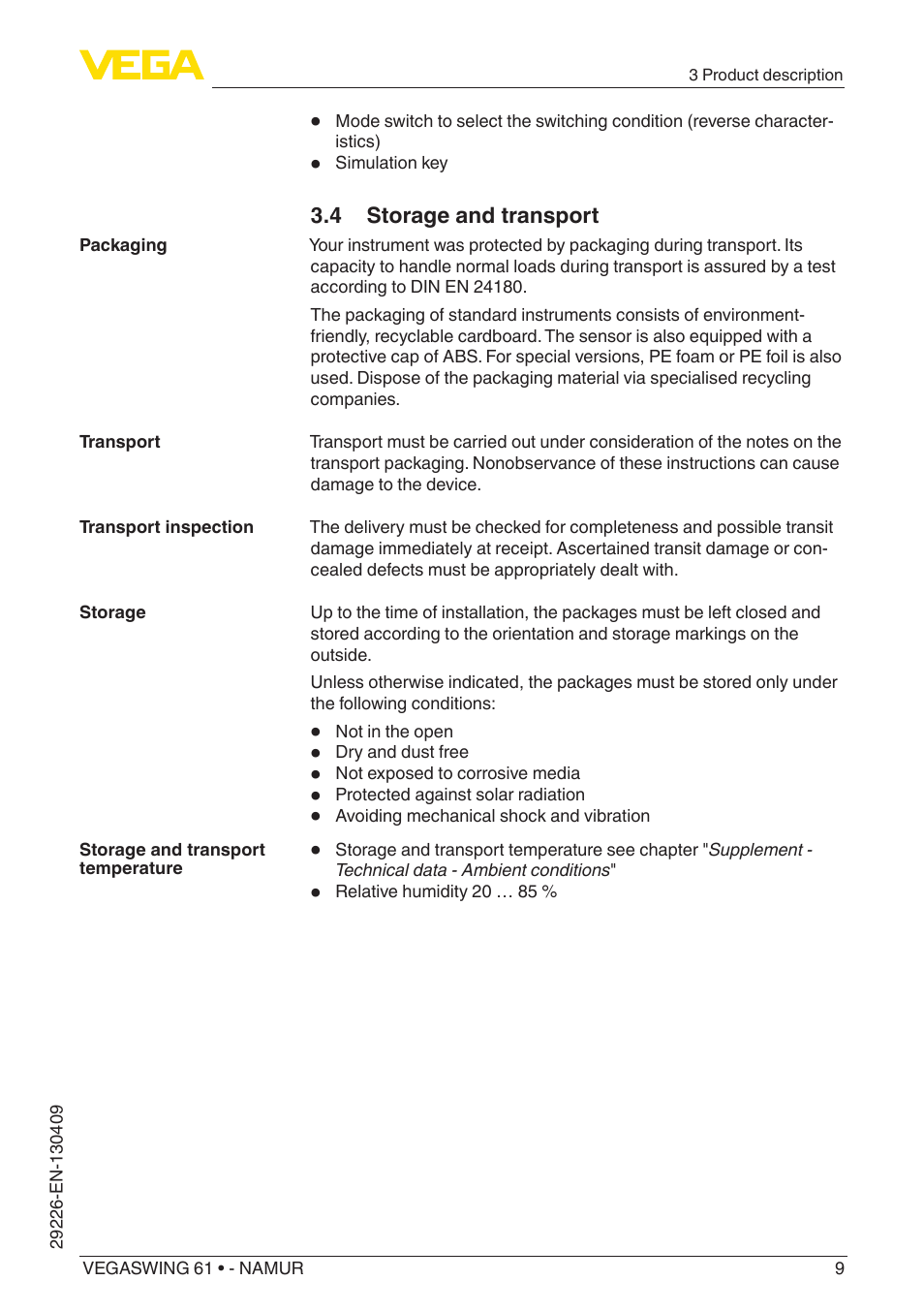 VEGA VEGASWING 61 - NAMUR User Manual | Page 9 / 36