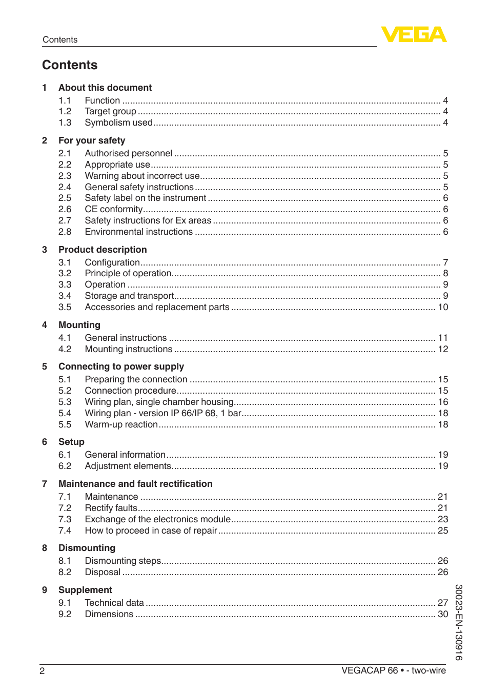 VEGA VEGACAP 66 - two-wire User Manual | Page 2 / 36