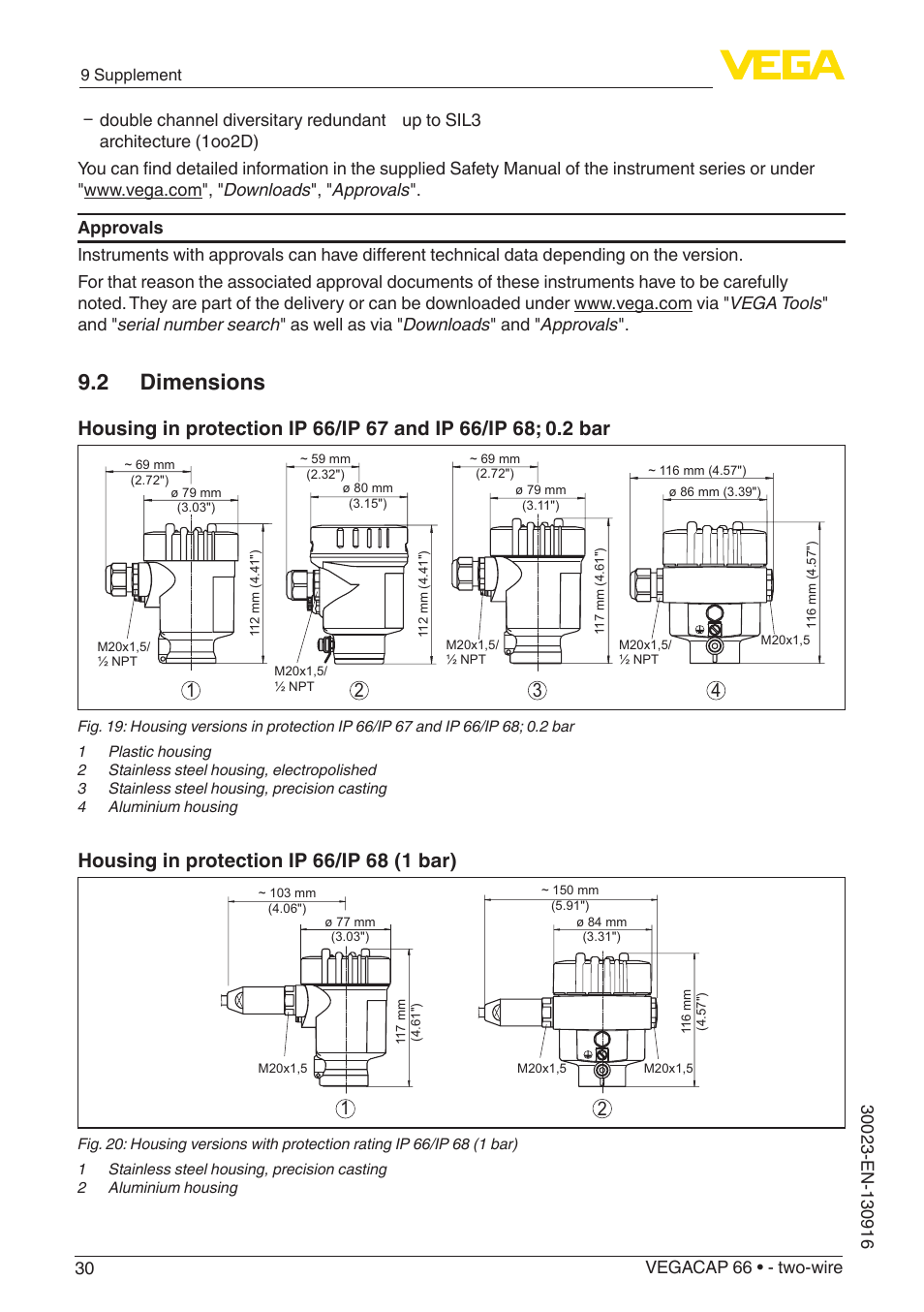 2 dimensions | VEGA VEGACAP 66 - two-wire User Manual | Page 30 / 36