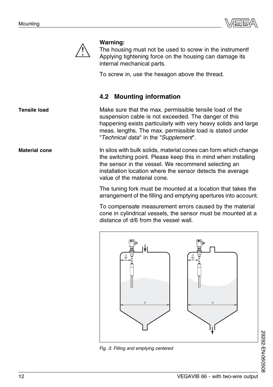 2 mounting information | VEGA VEGAVIB 66 - two-wire User Manual | Page 12 / 40