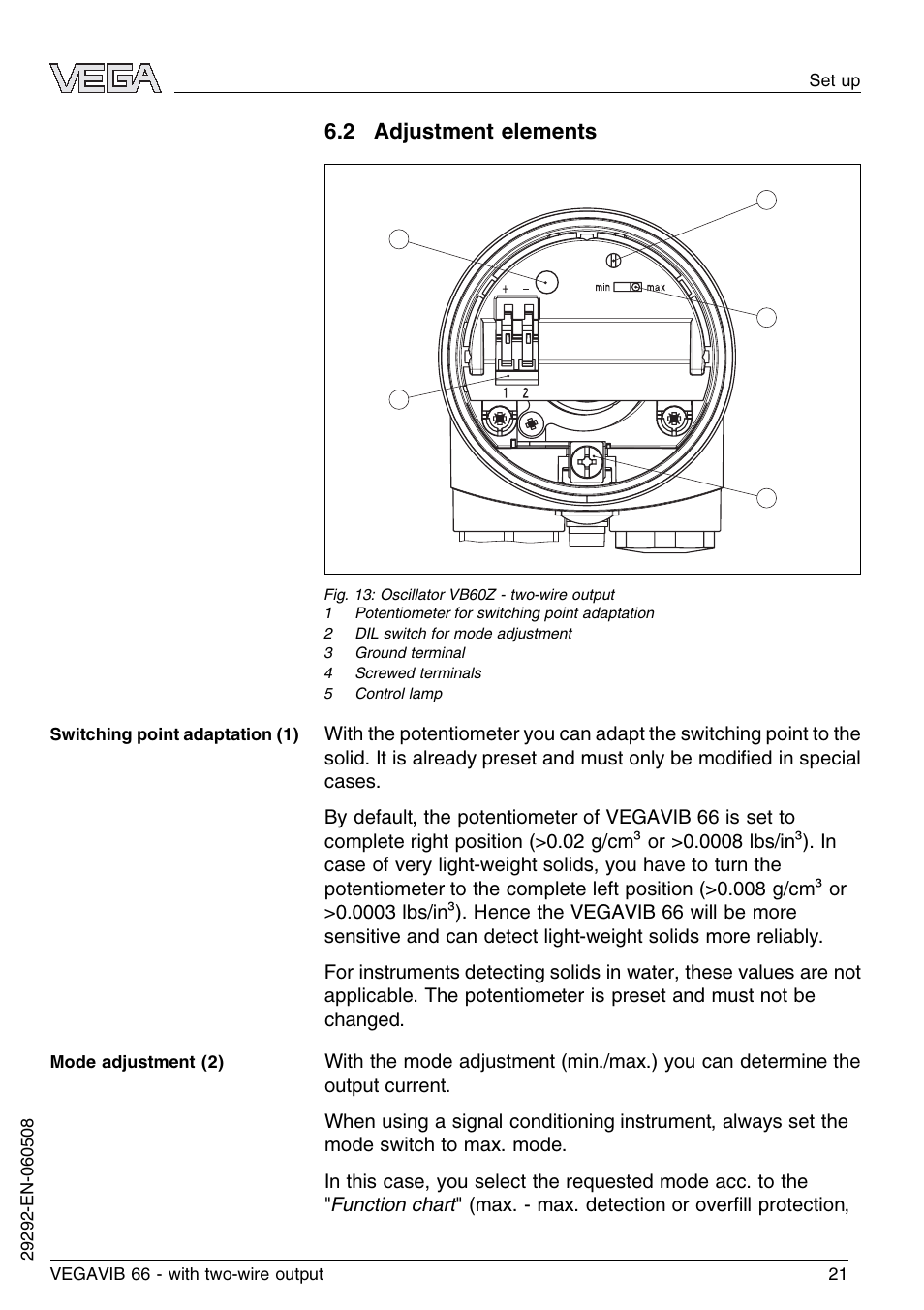 2 adjustment elements | VEGA VEGAVIB 66 - two-wire User Manual | Page 21 / 40