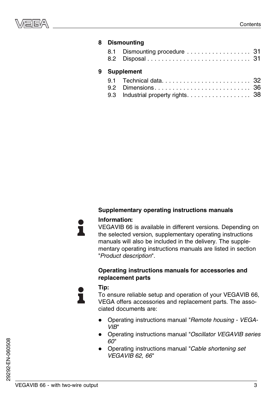 VEGA VEGAVIB 66 - two-wire User Manual | Page 3 / 40