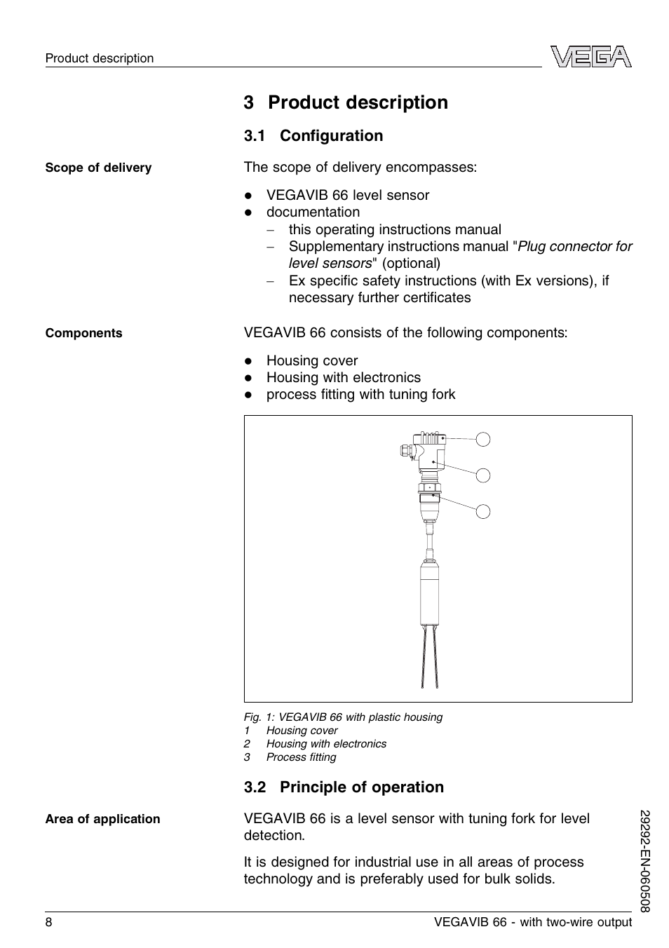 3 product description, 1 configuration, 2 principle of operation | 1 conﬁguration | VEGA VEGAVIB 66 - two-wire User Manual | Page 8 / 40