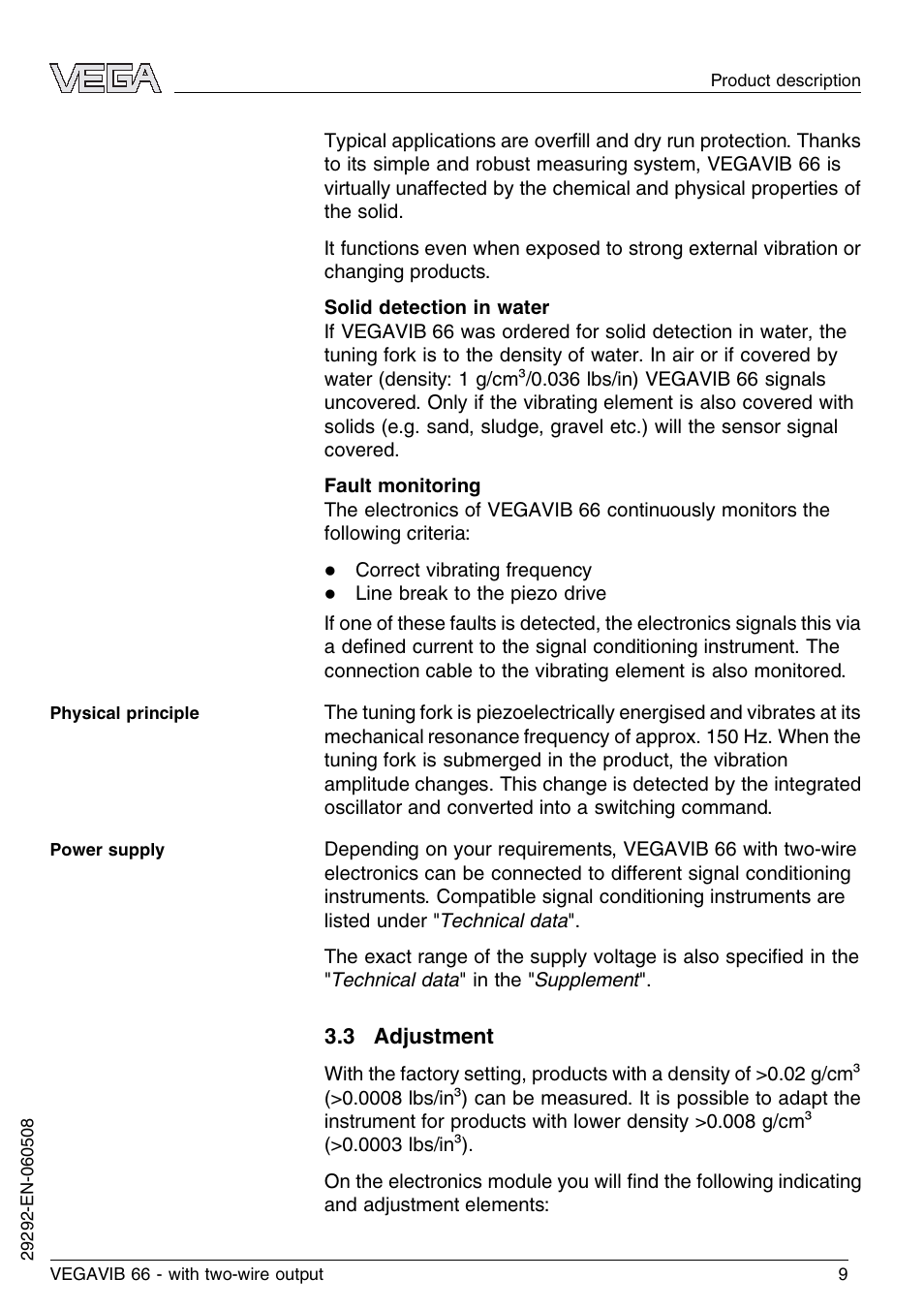 3 adjustment | VEGA VEGAVIB 66 - two-wire User Manual | Page 9 / 40