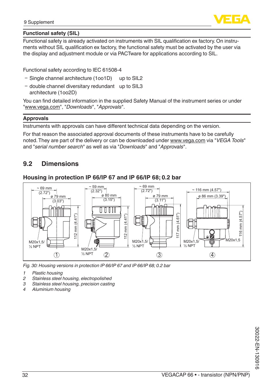 2 dimensions | VEGA VEGACAP 66 - transistor (NPN_PNP) User Manual | Page 32 / 36